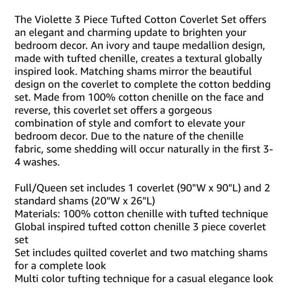 Madison Park Violette 3 Piece Tufted Cotton Chenille Coverlet Set Full/Queen NWT - Picture 6 of 8